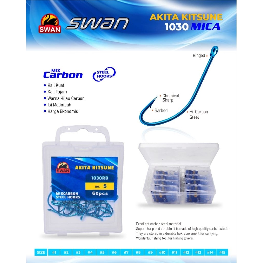 kail Box Swan 1030 Akitakitsune Lubang, Tersedia Ukuran 1 Sampai 15, Murah Isi Melimpah