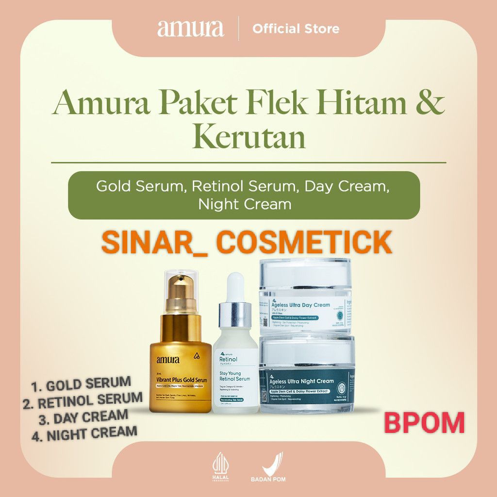 4 IN 1 PROMO PAKET AMURA GOLD & RETINOL FREE CREAM SIANG & MALAM( GOLD RETINOL CREAM SIANG MALAM )