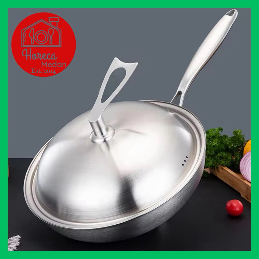 Picasso - Stir Wok Wajan Penggorengan Honeycomb Tutup Stainless SUS 304 32cm 34cm