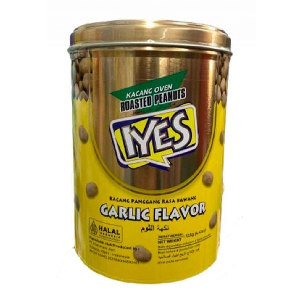 Iyes Roasted Peanut Garlic Kacang Panggang Bawang Kaleng 125gr