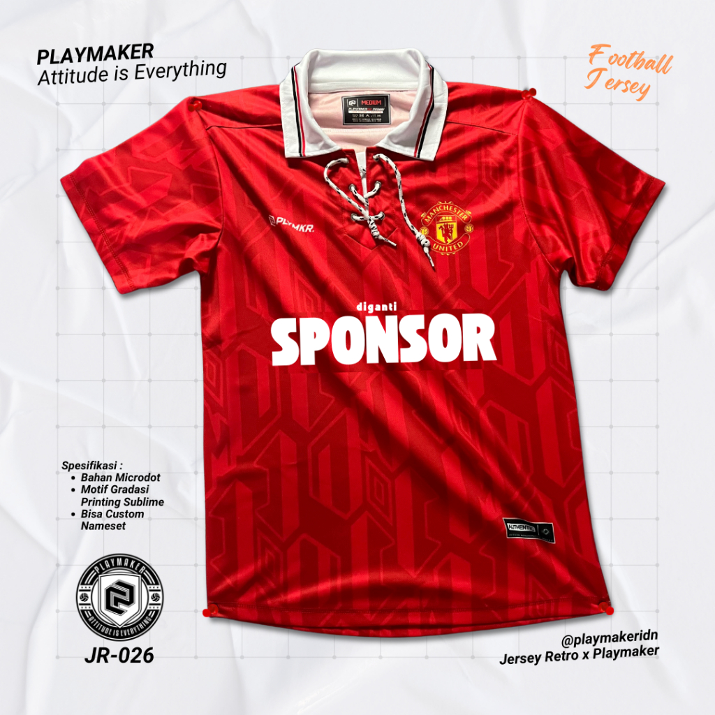 Jersey Fantasy Retro MU 1999 Treble Winners Dryfit Retro Merah Ukuran M L XL XXL