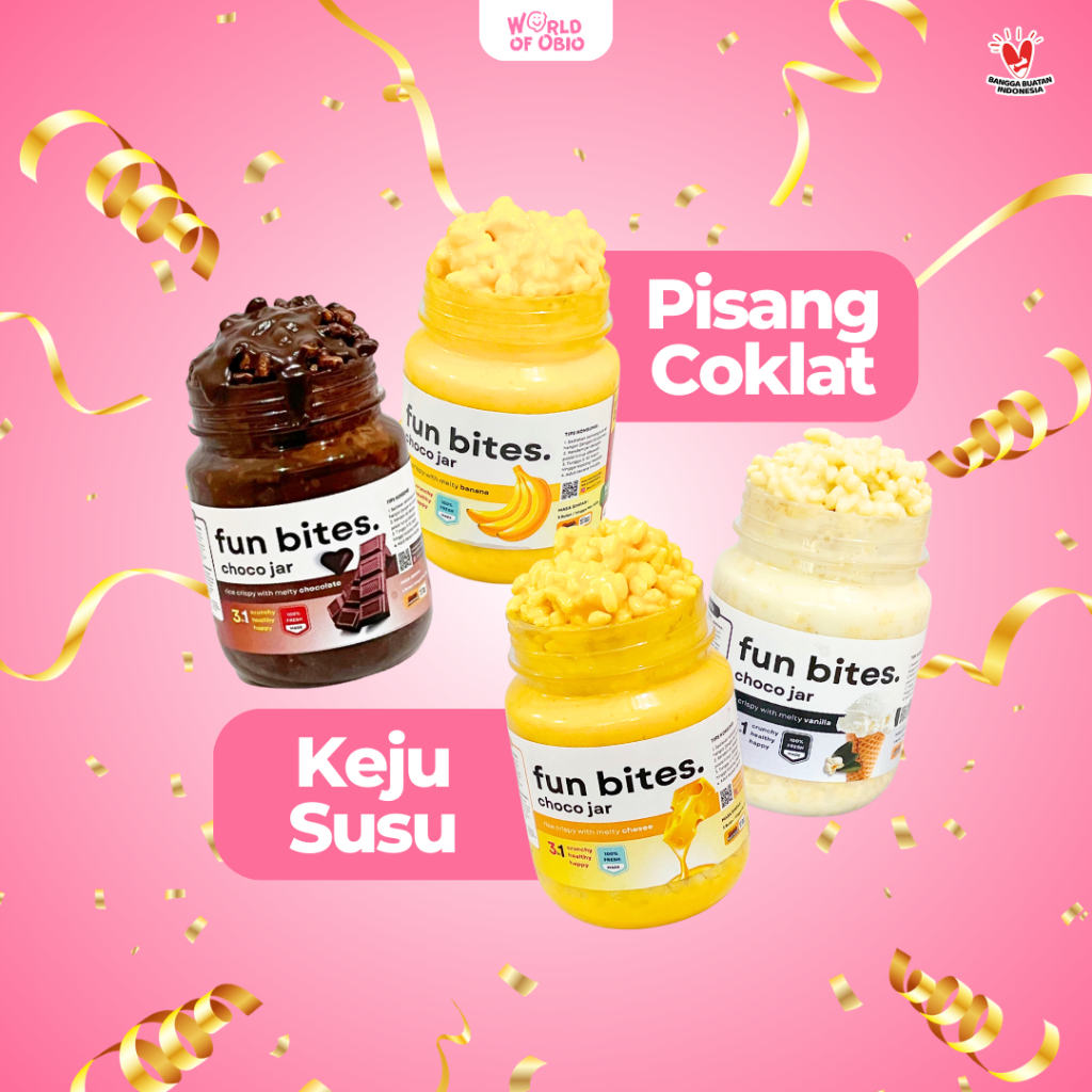 SNACK COKLAT OBIO Fun Bites PAKET PISCHOKESU (ISI 4) RICE CRISPY - Choco Jar Rasa Chocolate Topping 