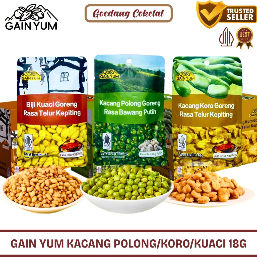 Gain Yum Kuaci Kupas Kacang Koro Polong Goreng Rasa Telur Kepiting Crab Roe Garlic 18g