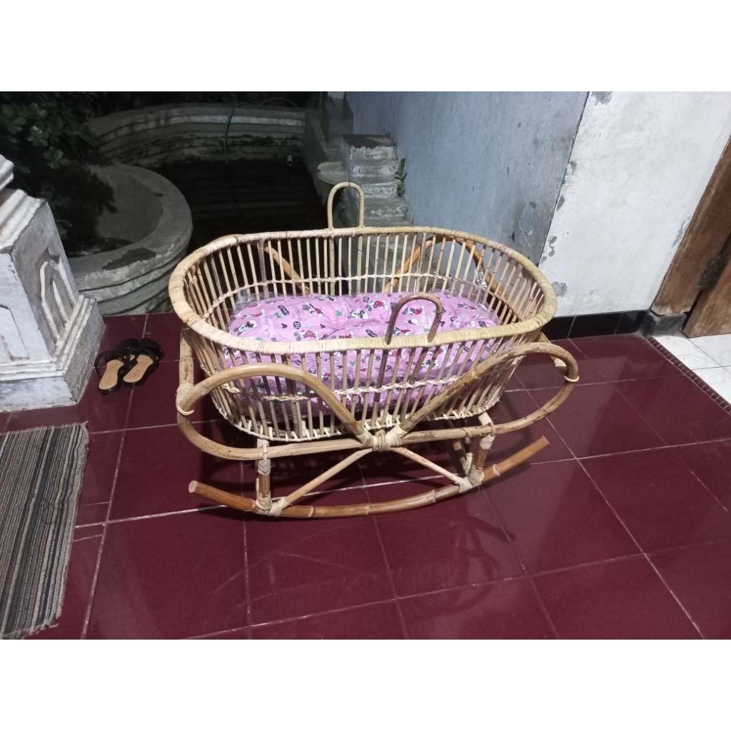 READY STOK AYUNAN BAYI SET DENGAN BANTAL AYUNAN ROTAN ASLI