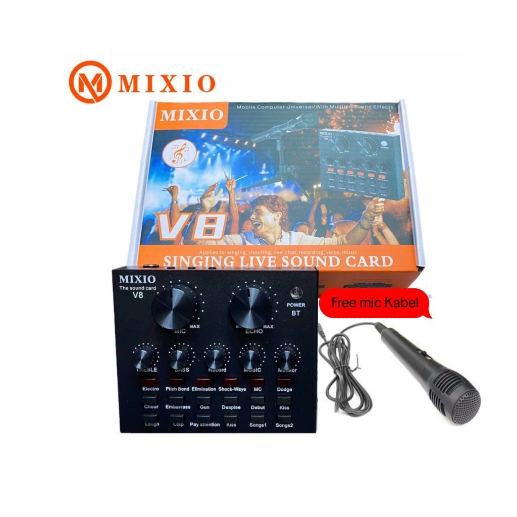 MIXIO Sound Card V8 Mixer Sound Card V8 Mixer Audio USB External Free Mic Dengan Kabel