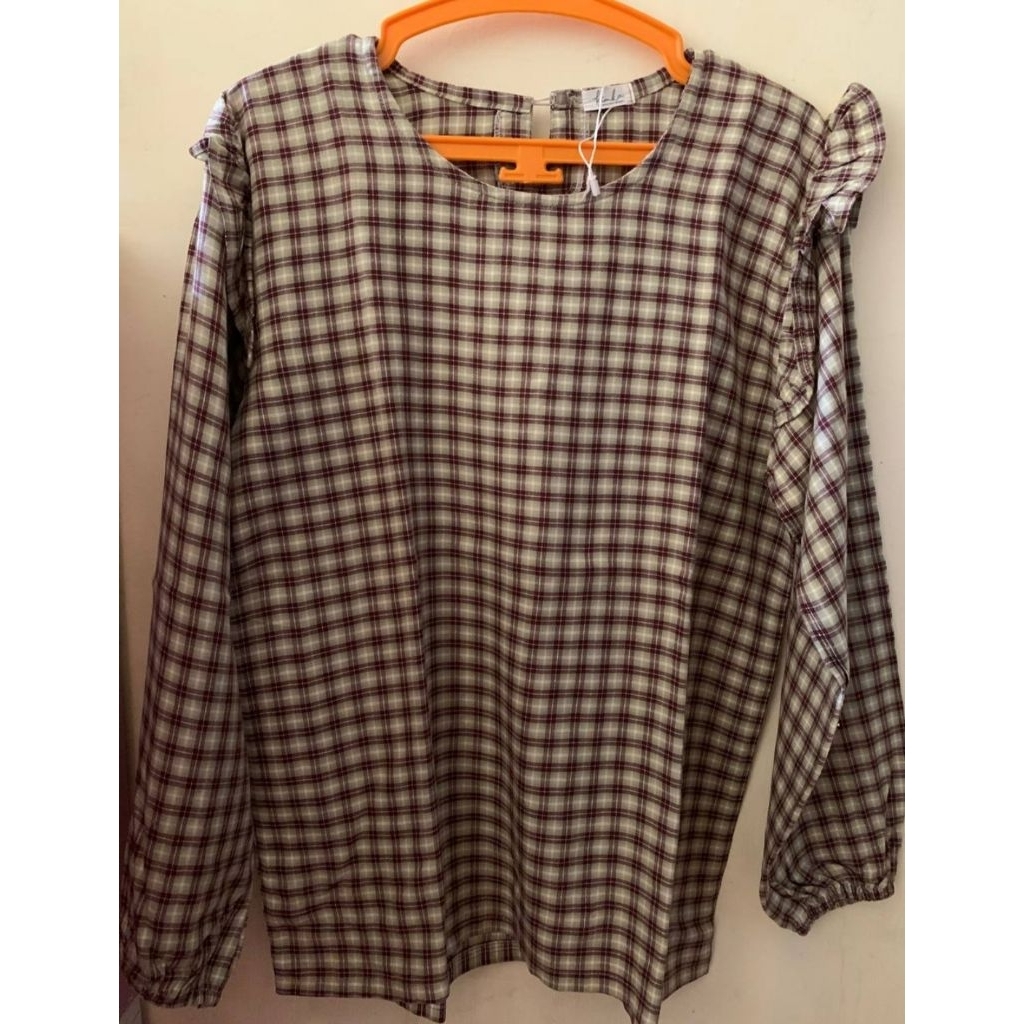 Baju kotak kotak kecil coklat kuning(preloved)