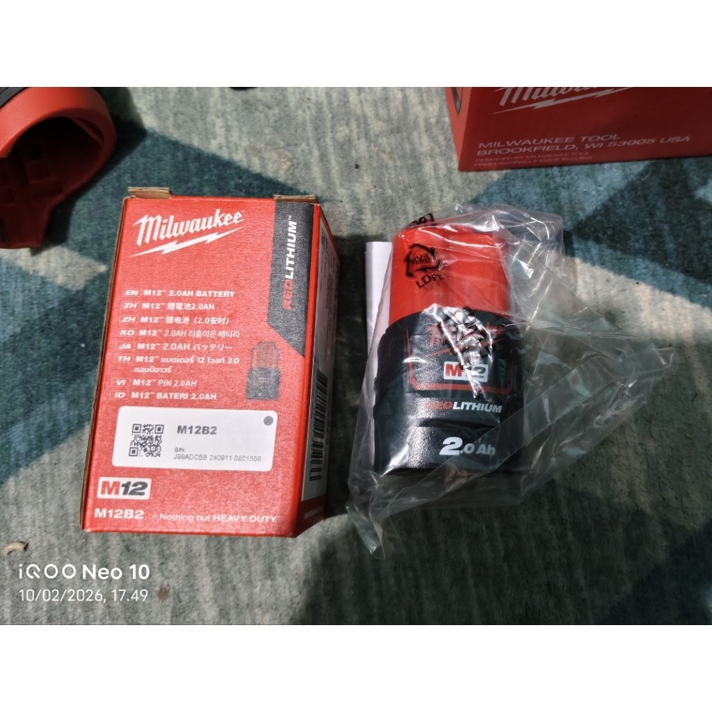 Baterai Milwaukee M12 2.0 ah
