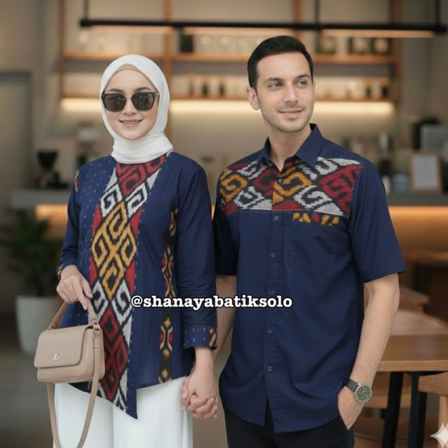 Shanaya Baju Batik Wanita Bisa Couple Blus Marun Navy Tenun Belakang Toyobo Batik Kerja Batik Kuliah