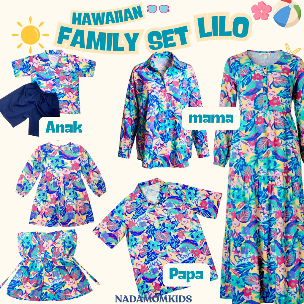 NEW  KEMEJA HAWAI PANTAI HAWAIIAN DEWASA PAPA COUPLE ONESET DRESS PANTAI ANAK RAYON MOTIF TROPICAL B