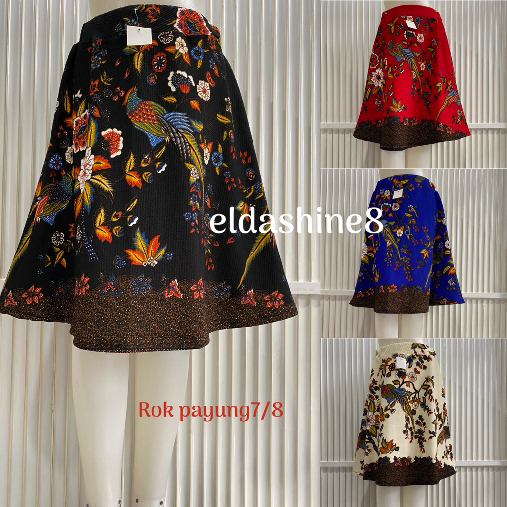 Terbaru Rok payung pendek 7/8 wanita motif batik burung papua