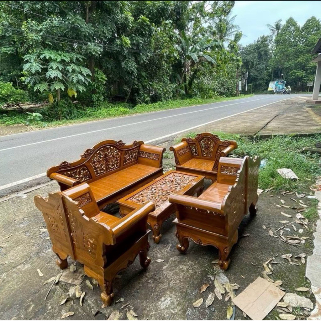 Kursi Tamu Ukir Kayu Jati Set Kursi Tamu Ukiran Jati Kursi Tamu Madura garengan Jati