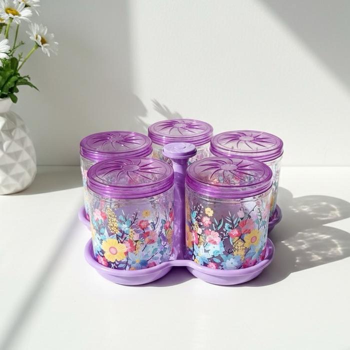 TOPLES AURUM FLOWER SET 5 Large + Nampan Motif Bunga Cantik untuk Penyimpanan Makanan dan Minuman
