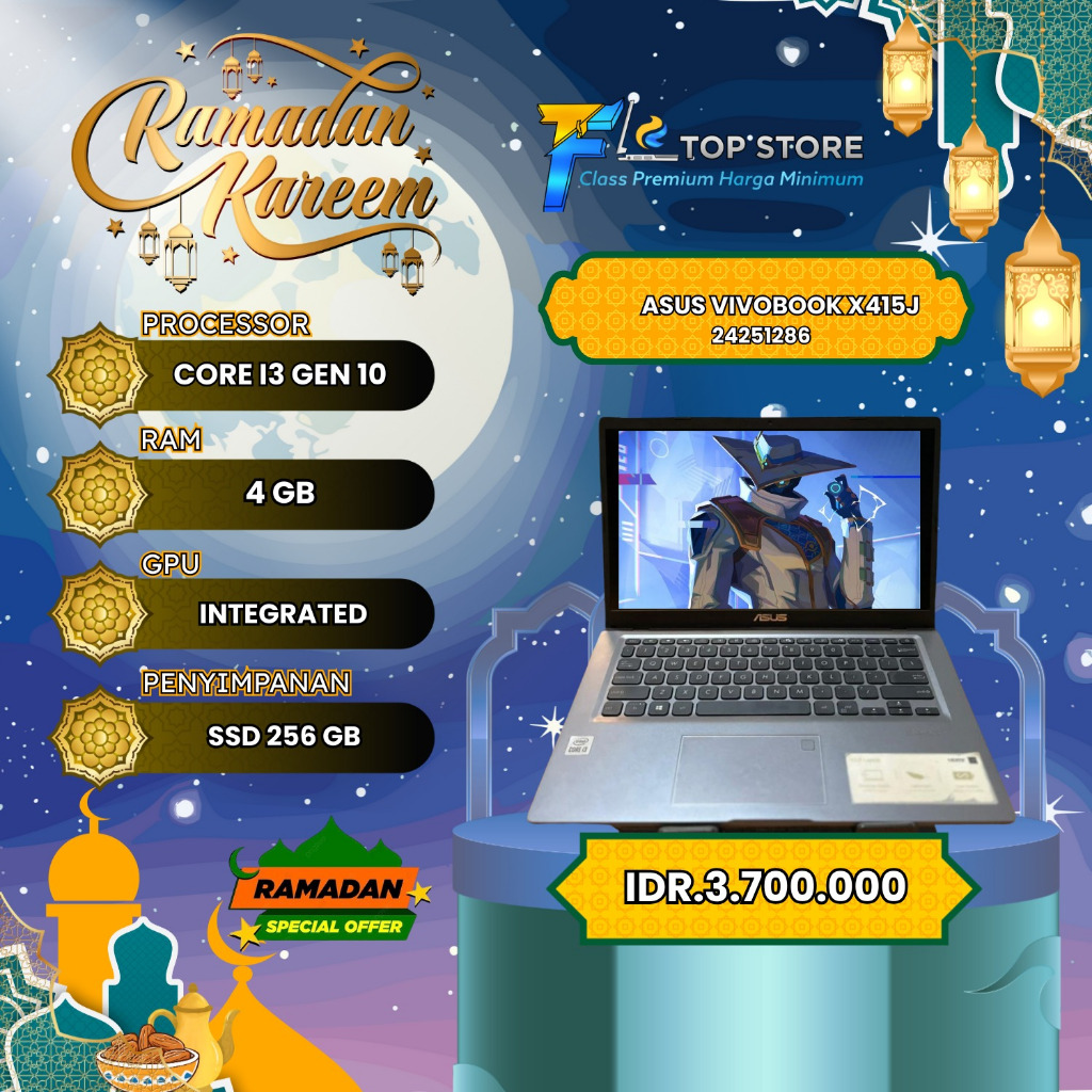 LAPTOP ASUS VIVOBOOK X415J CORE I3 GEN 10 SSD 256/4GB