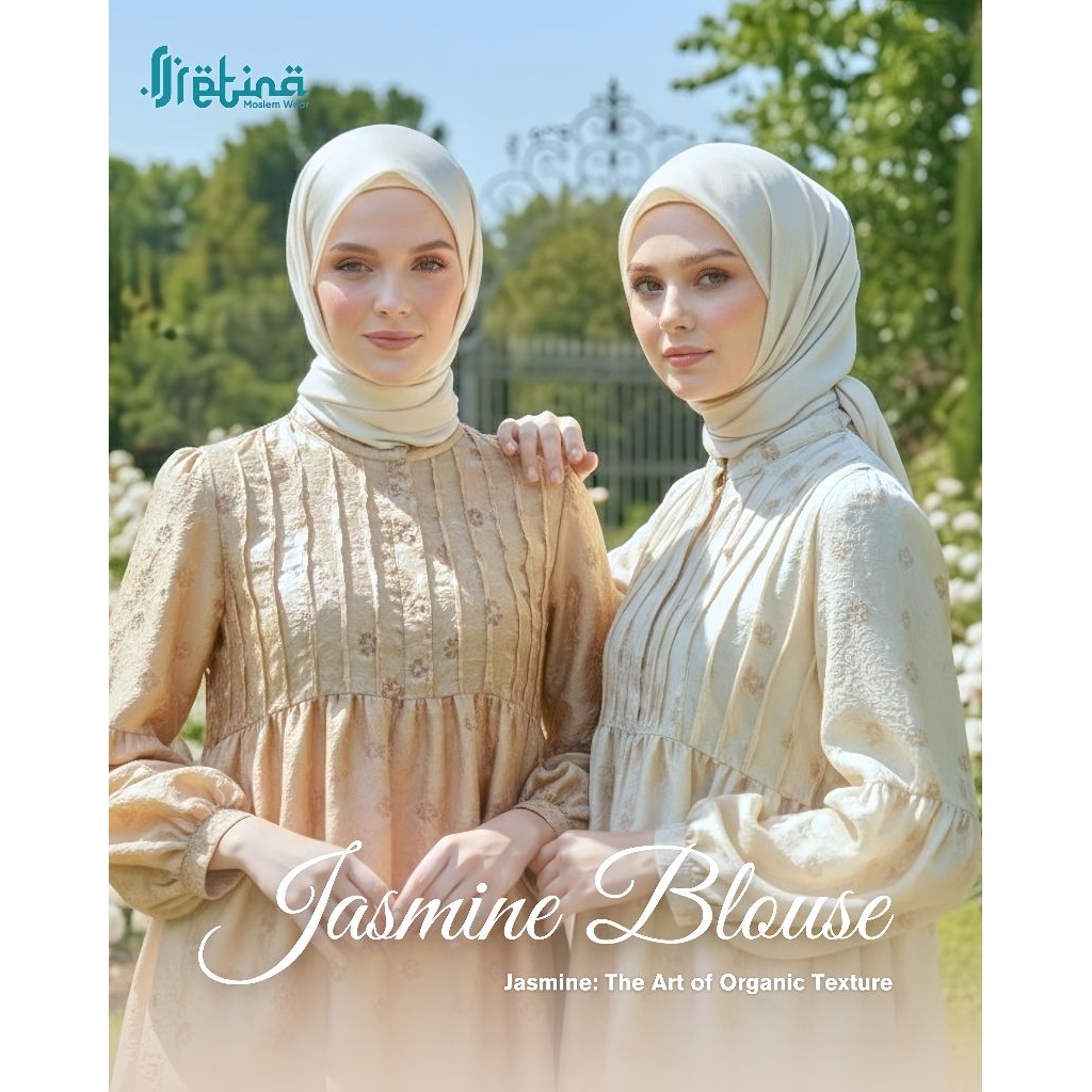 Jasmine Blouse - Atasan Wanita Muslimah Motif Bunga - Tunic Lengan Balon - Retina