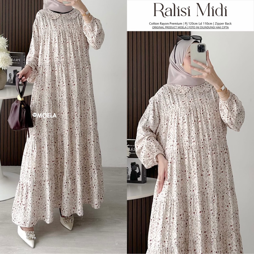 Ninand.id COD = NO CANCEL Gamis Midi Dress motif by MOELA  CIVERA KALUNA CEAVA PIMKKA // Motif flora