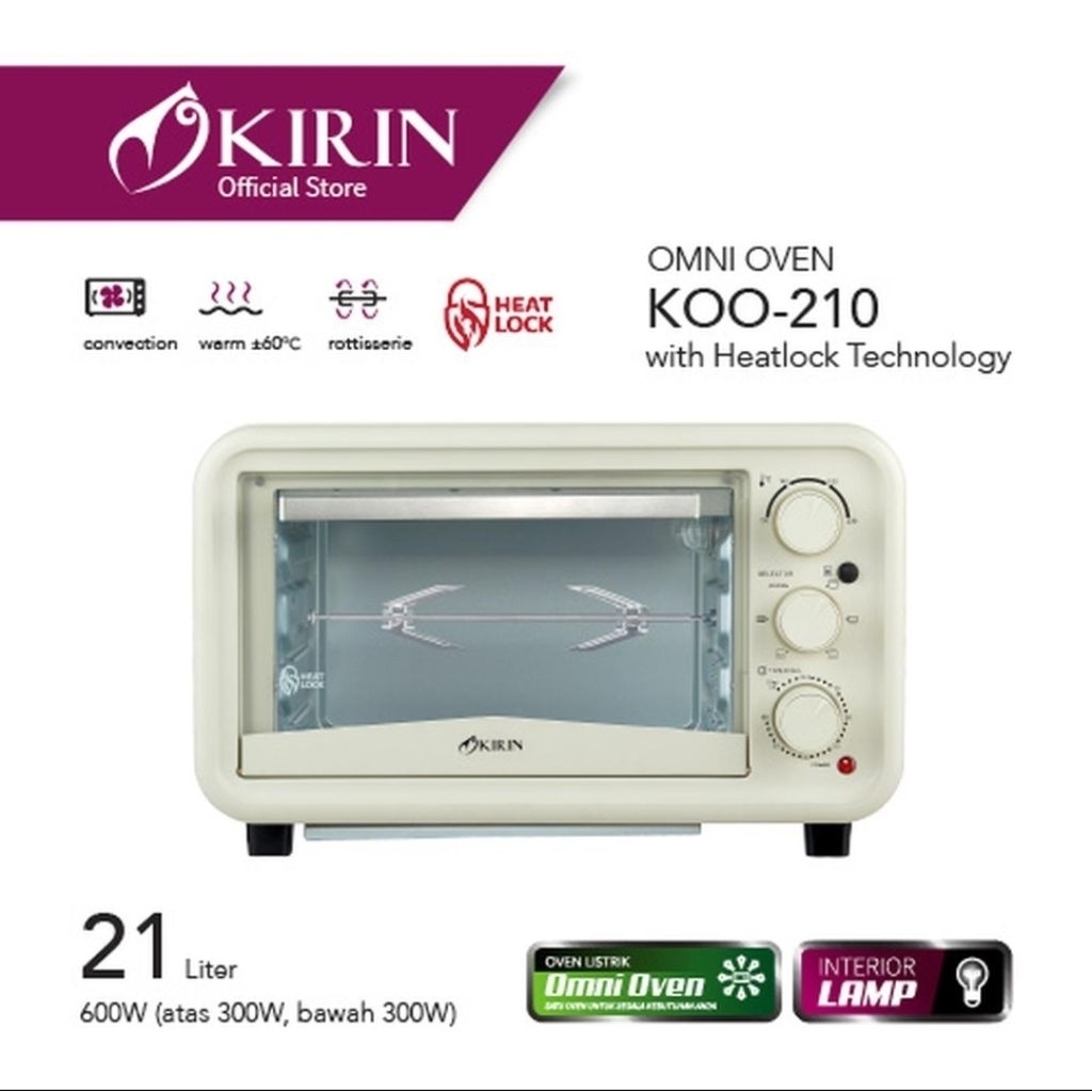 KIRIN OVEN LISTRIL 21L LOW WATT OMNI OVEN HEATLOCK+CONVECTION DOUBLE HEATING ELEMENT KOO210