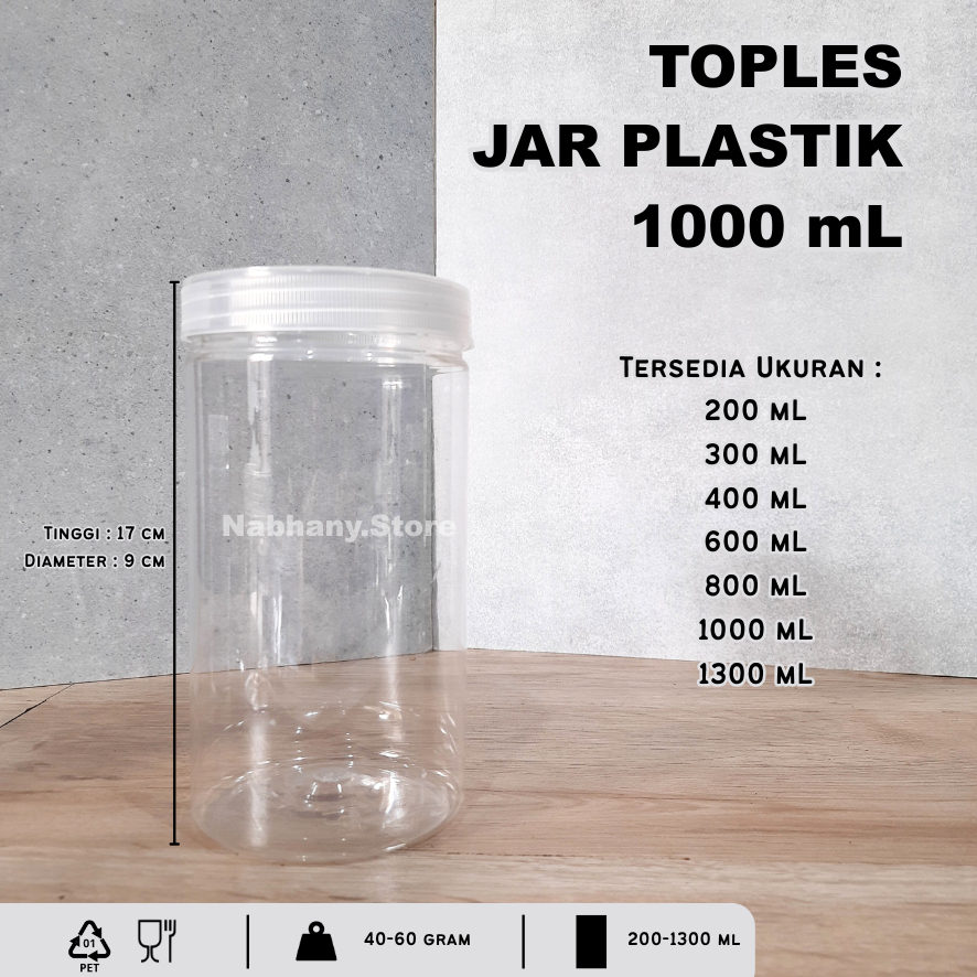 Toples Tabung Jar 1000 mL / Toples Tabung Silinder Harga Grosir / Toples Bening 1000 mL
