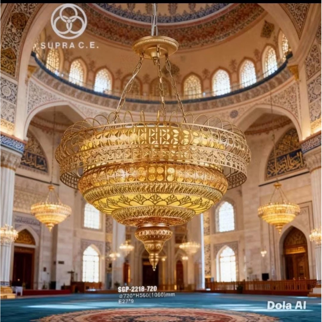 LAMPU GANTUNG HIAS KLASIK TURKI MASJID RUANG TAMU TERAS 9 LAMPU DIAMETER 72 CM MEWAH