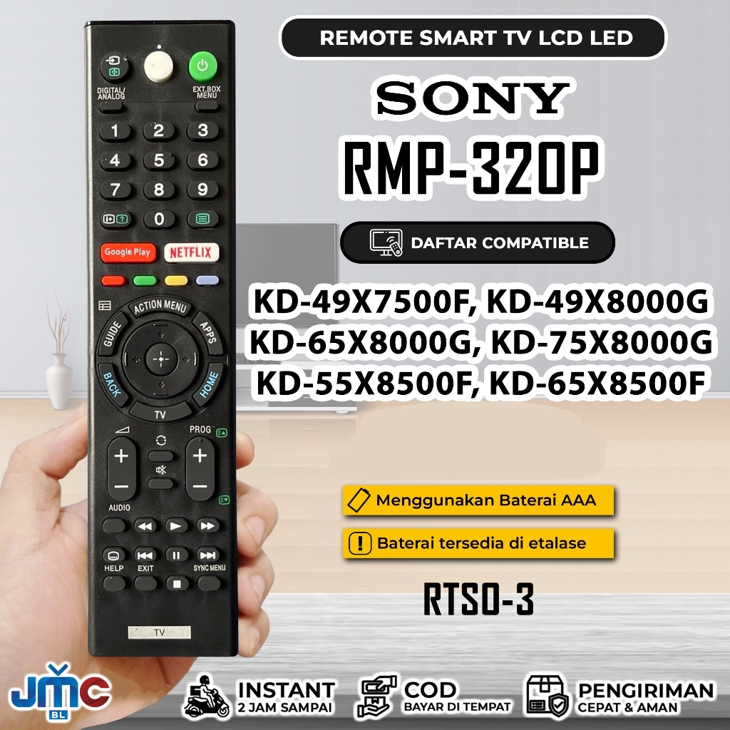 Remote RMP-310P Penganti Remot TV Sony Model KD-49X7500F KD-49X8000G KD-49X8500G KD-55X7500F KD-55X8