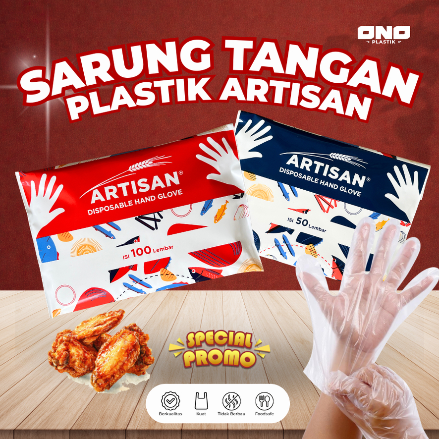 SARUNG TANGAN PLASTIK ARTISAN ISI 100 DISPOSABLE HANDGLOVE ISI 50