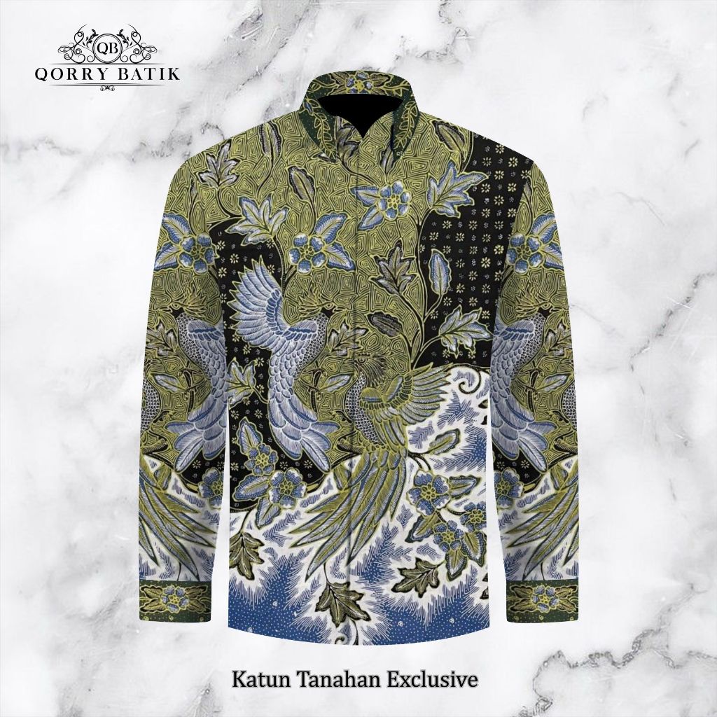 KAIN KEMEJA BATIK TULIS KATUN TANAHAN EXCLUSIVE motif PHOENIX warna BIRU SOGAN