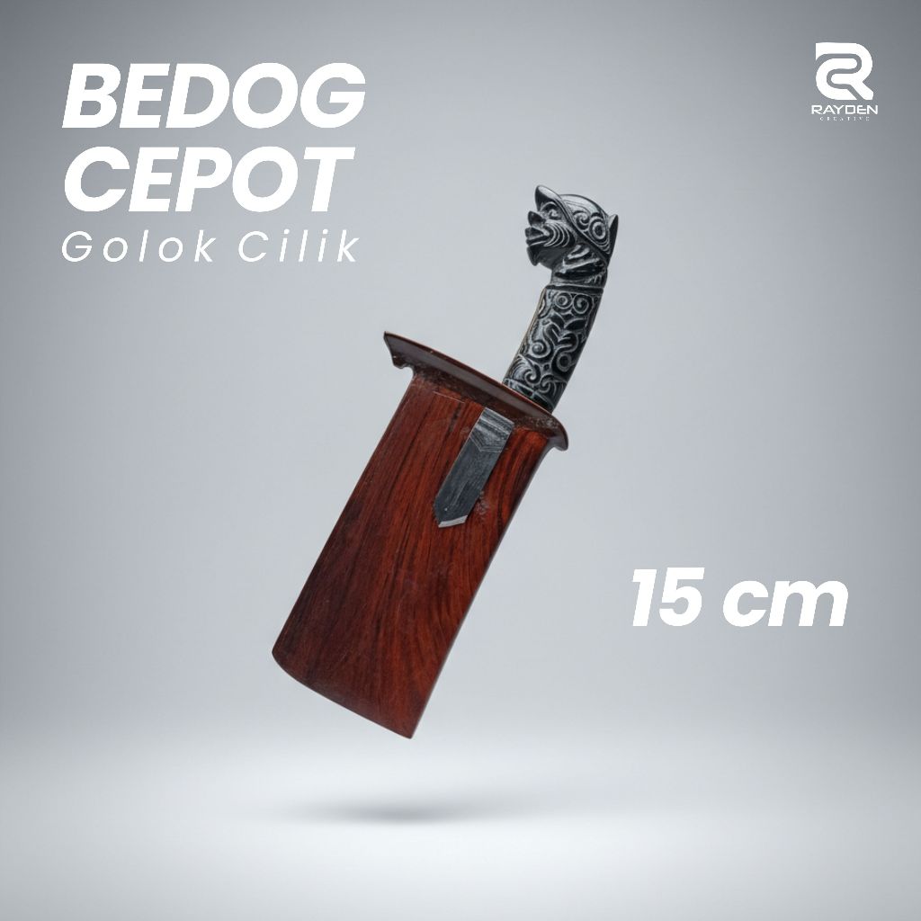 Gocil Golok Mini Bedog Cepot ukir berkebun baja per tanduk 15 cm