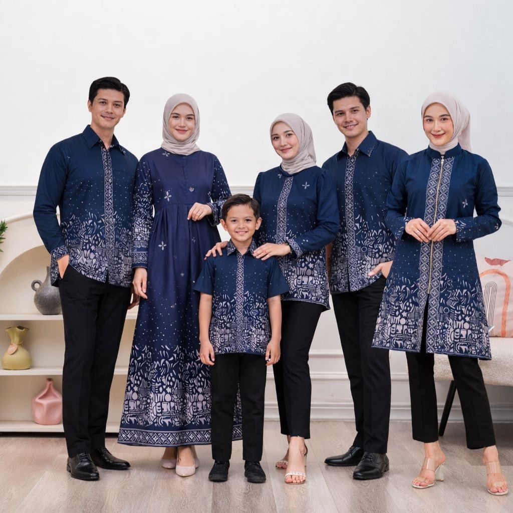 Baju Batik Couple Keluarga Terbaru Sutena Navi Batik Couple Keluarga Kondangan Lebaran 2026