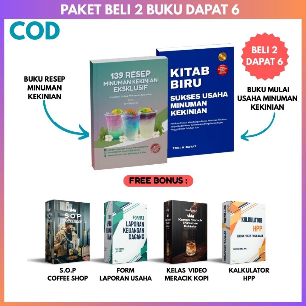 Paket Buku Resep Minuman Kekinian-Buku Mulai Usaha Minuman Kekinian Beli 2 Dapat 6
