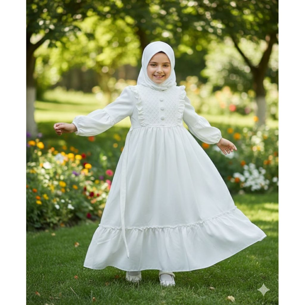 Baju gamis anak warna putih gamis terbaru mewah baju anak perempuan baju muslim anak
