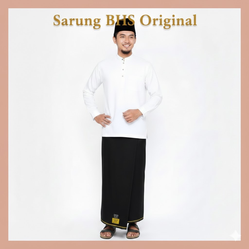 Sarung BHS Cosmo Black Hitam Polos Original - Lengkap dengan Box & Paperbag