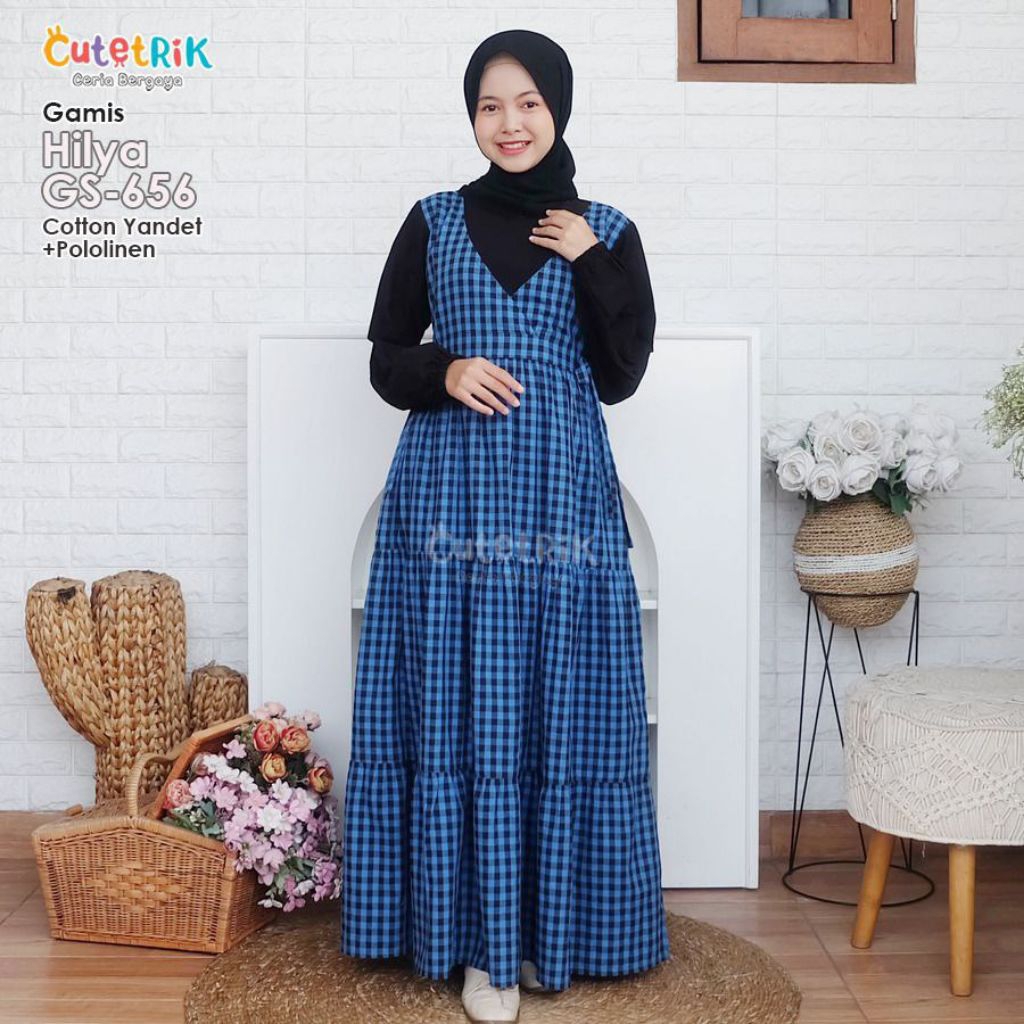 GAMIS KOREAN LOOK OVERALL MENYATU (10-14 TAHUN) GAMIS OUTFIT LEBARAN 2026 KOREAN STYLE GAMIS HILYA B