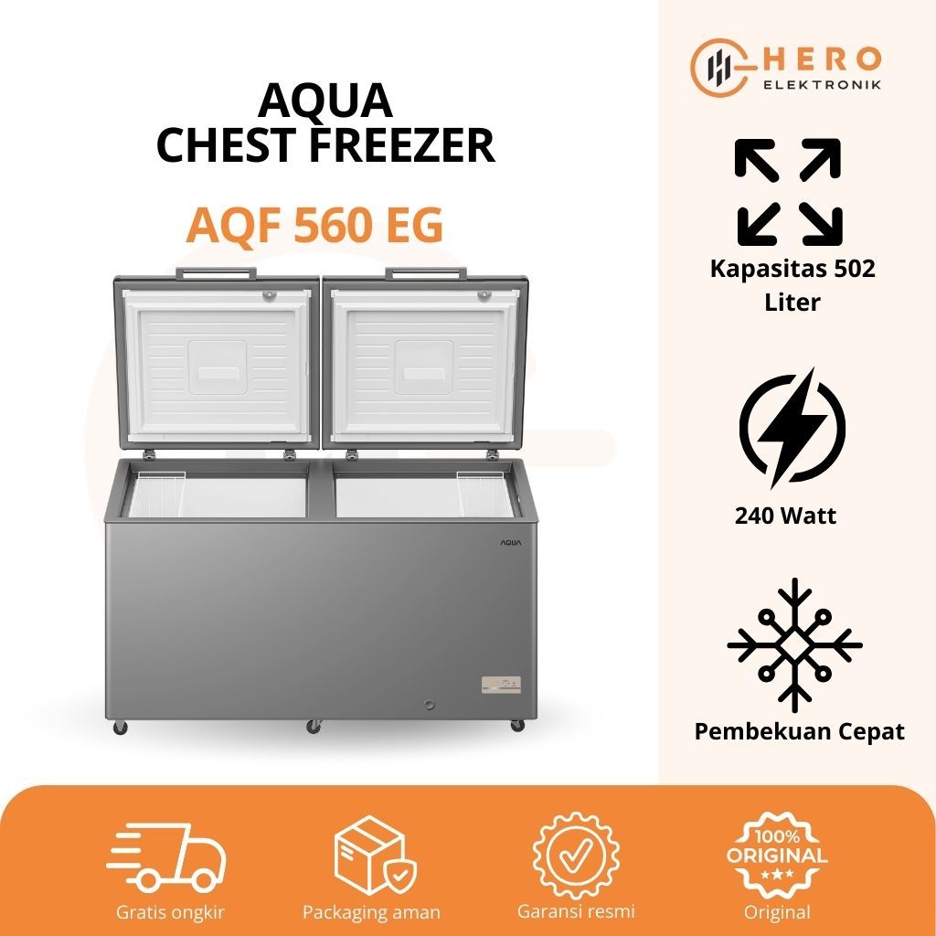 Aqua Freezer AQF 560 EG 500 Liter Lampu Roda Garansi