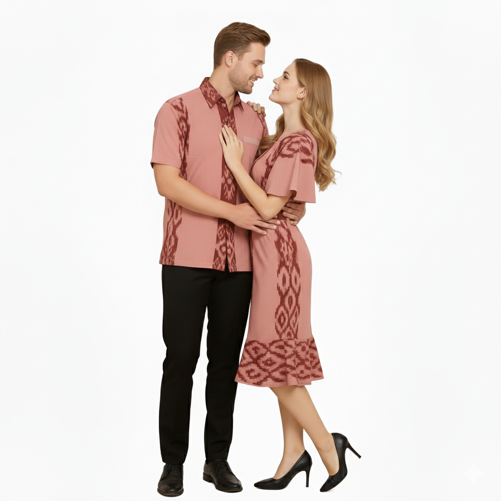 COUPLE TENUN ETNIK WANITA PRIA WARNA PINK DIUAL TERPISAH