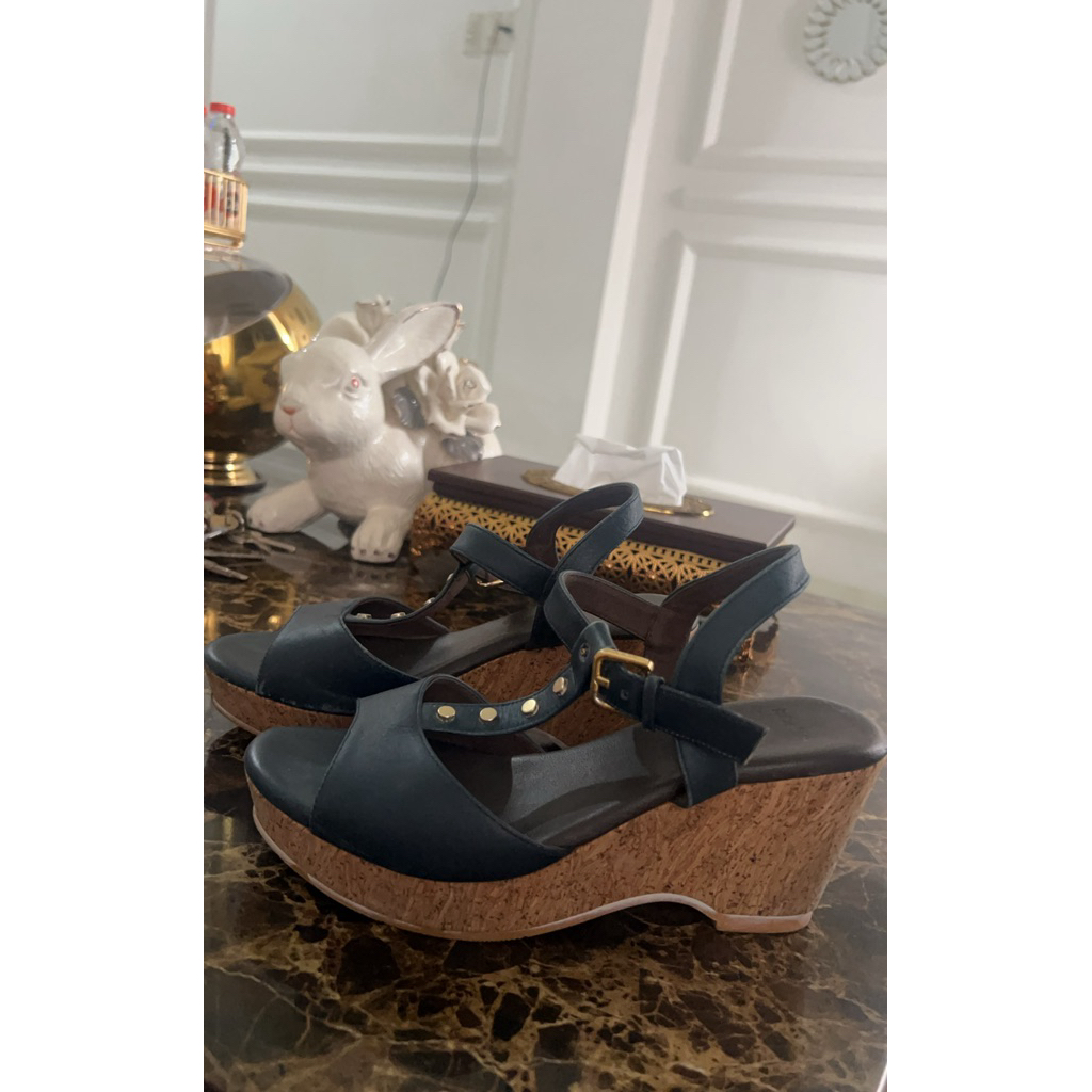 sandal sepatu biru weges wanita original prelove