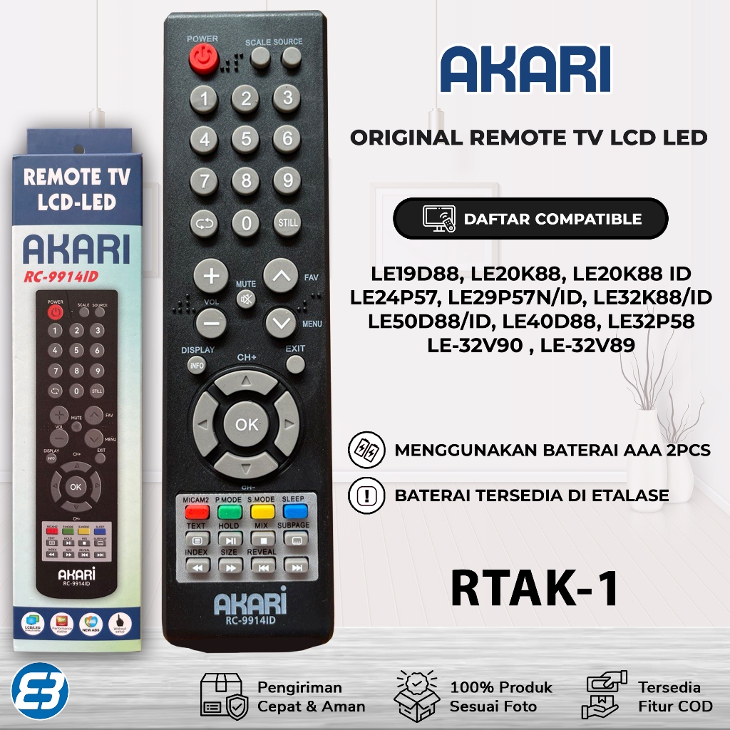 Remote TV Akari LCD LED RC-9914ID Smart TV RC-9920AS