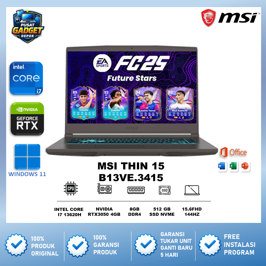 LAPTOP MSI Gaming Thin 15 Core i7 13620H RTX3050 16GB 512GB WINDOWS 11 15.6FHD 144Hz