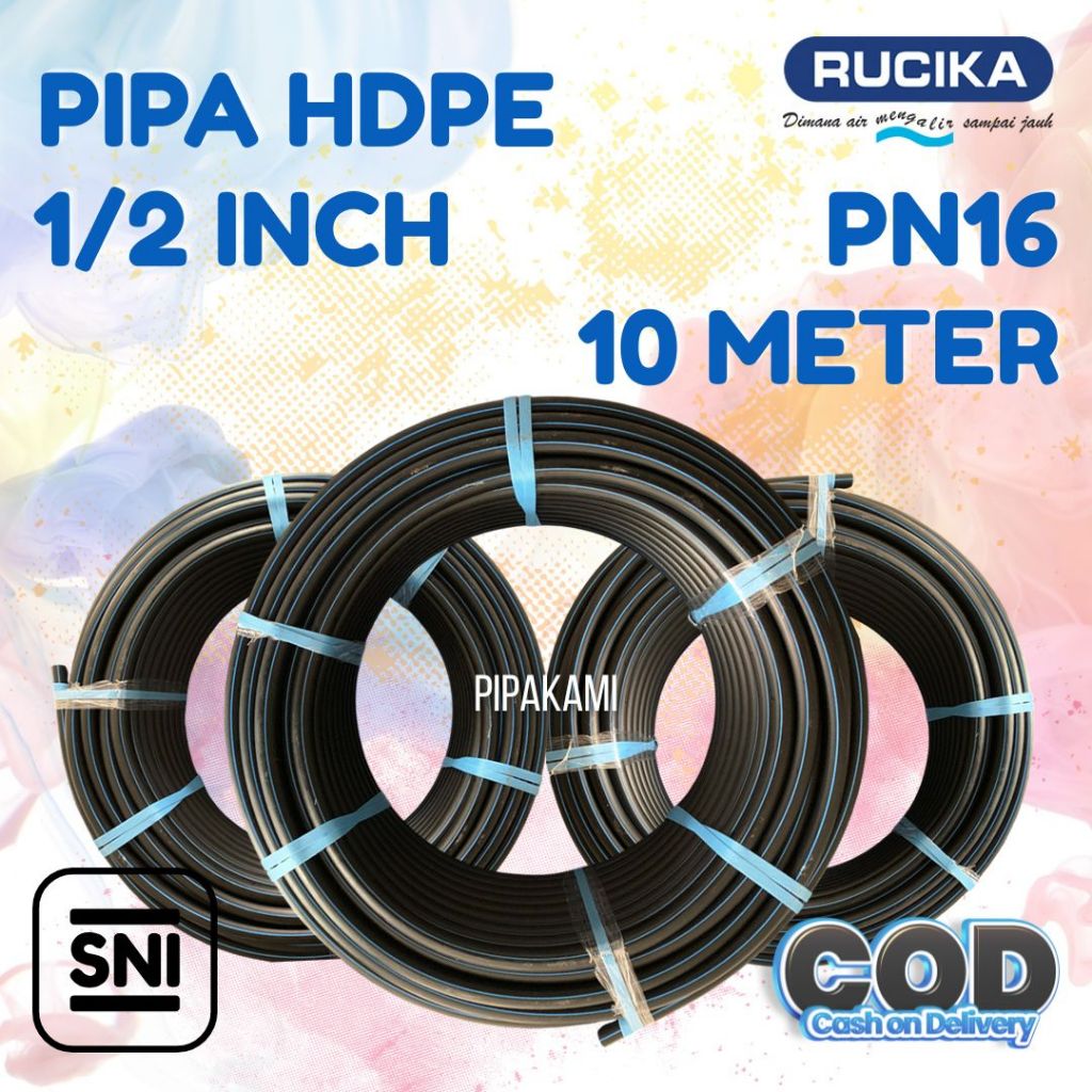 (ECERAN) pipa hdpe rucika / selang hdpe/ pipa pdam merk RUCIKA 1/2 Inch (20MM) PN16 panjang 10 meter