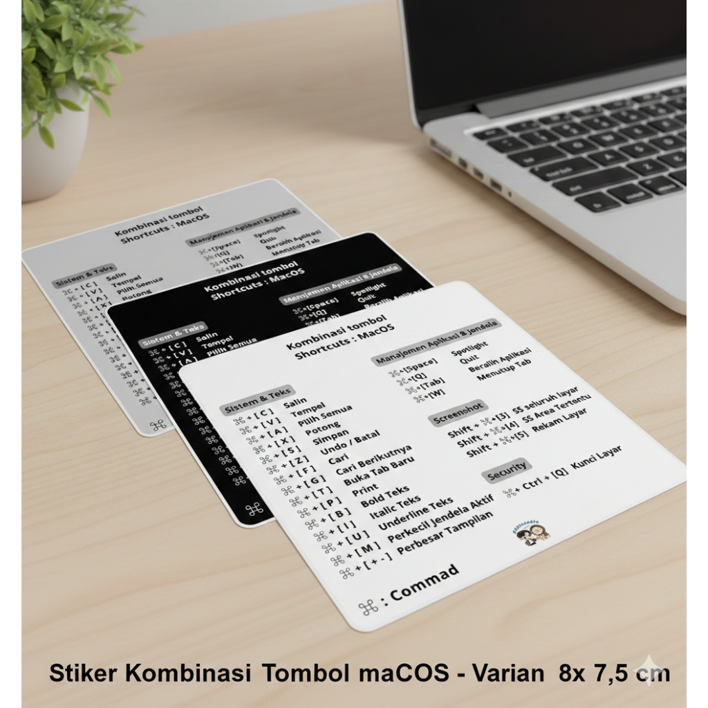 Stiker Shortcut macOS Kombinasi Tombol Laptop Macbook Vinyl Laminasi Anti Air Tidak Berbekas 8x7.5cm