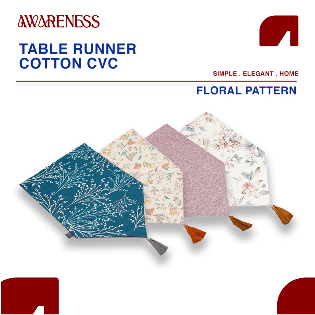 AWARENESS LIVING - Floral Series 2 Table Runner Cotton Cvc - Taplak Meja Ruang Tamu Katun Cvc