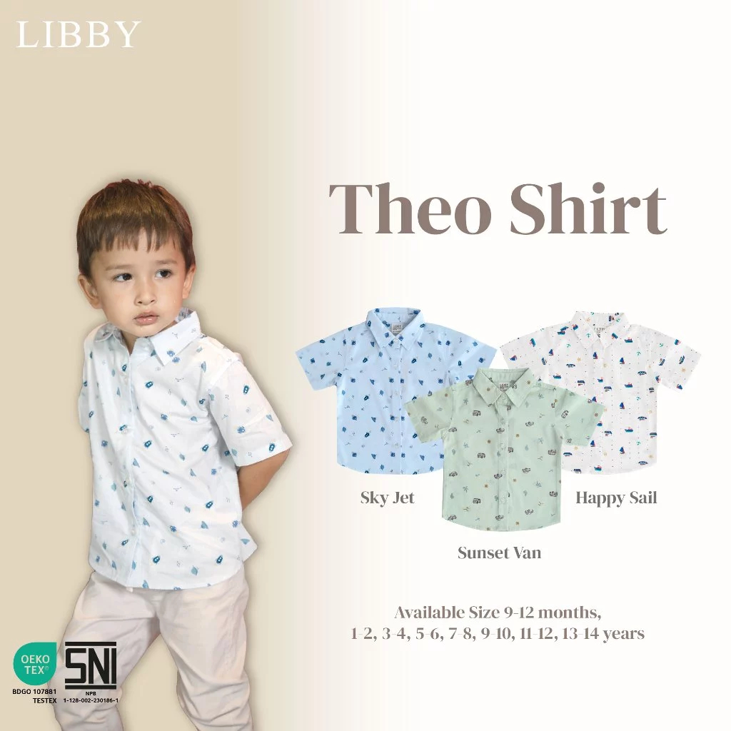 LIBBY Kemeja Anak Laki - Laki Lengan Pendek Motif Wooven Theo Shirt 9 Bulan - 8 Tahun ( 1 PCS )