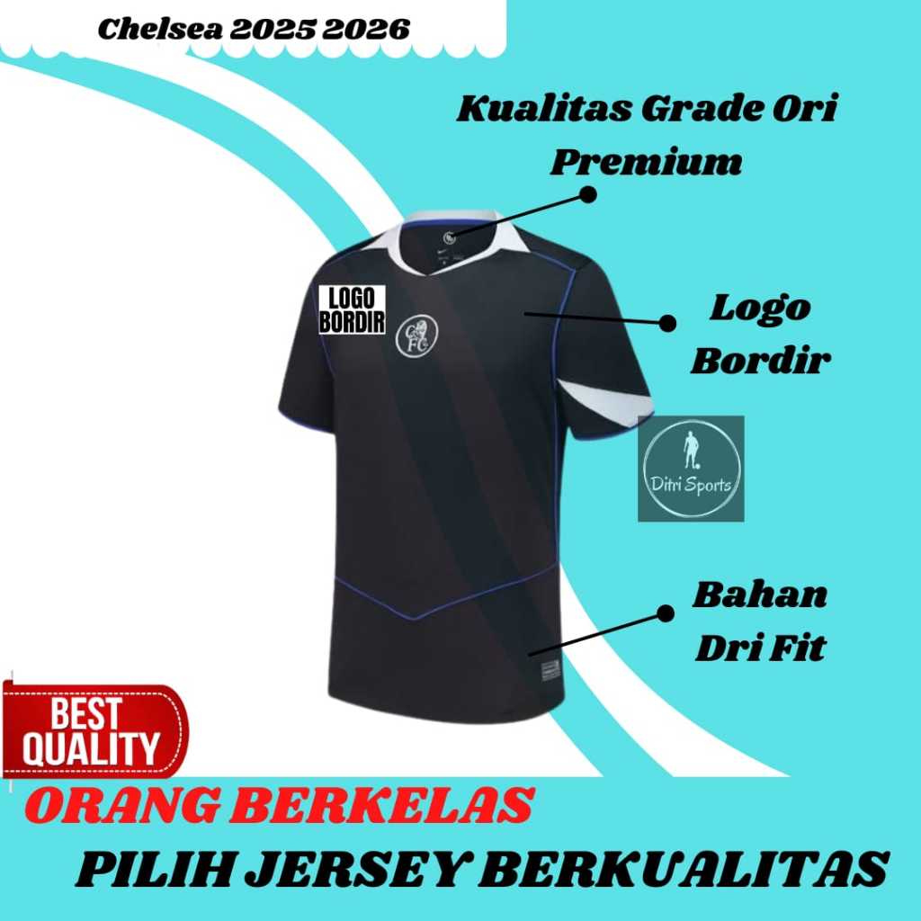 Jersey Chelsea 3rd Hitam 2025 2026 Baju Sepak Bola Grade Ori Pria