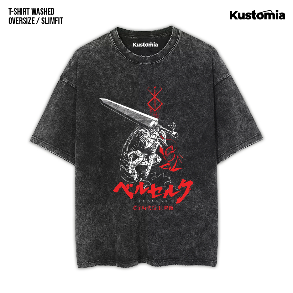 KUSTOMIA Kaos BERSERK Washed T-shirt Black White | BERSERK-9