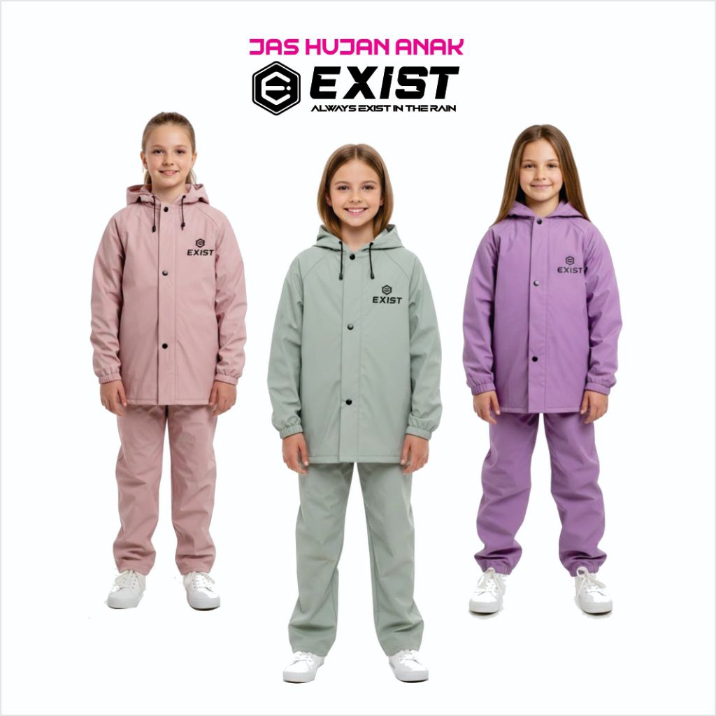 Jas Hujan Anak Setelan Laki Laki Perempuan Bahan PVC Tebal Lentur Waterproof by EXIST