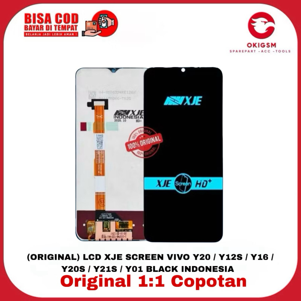 (ORIGINAL) LCD XJE SCREEN VIVO Y20 / Y12S / Y16 / Y20S / Y21S / Y01 BLACK INDONESIA Original 1:1 Cop