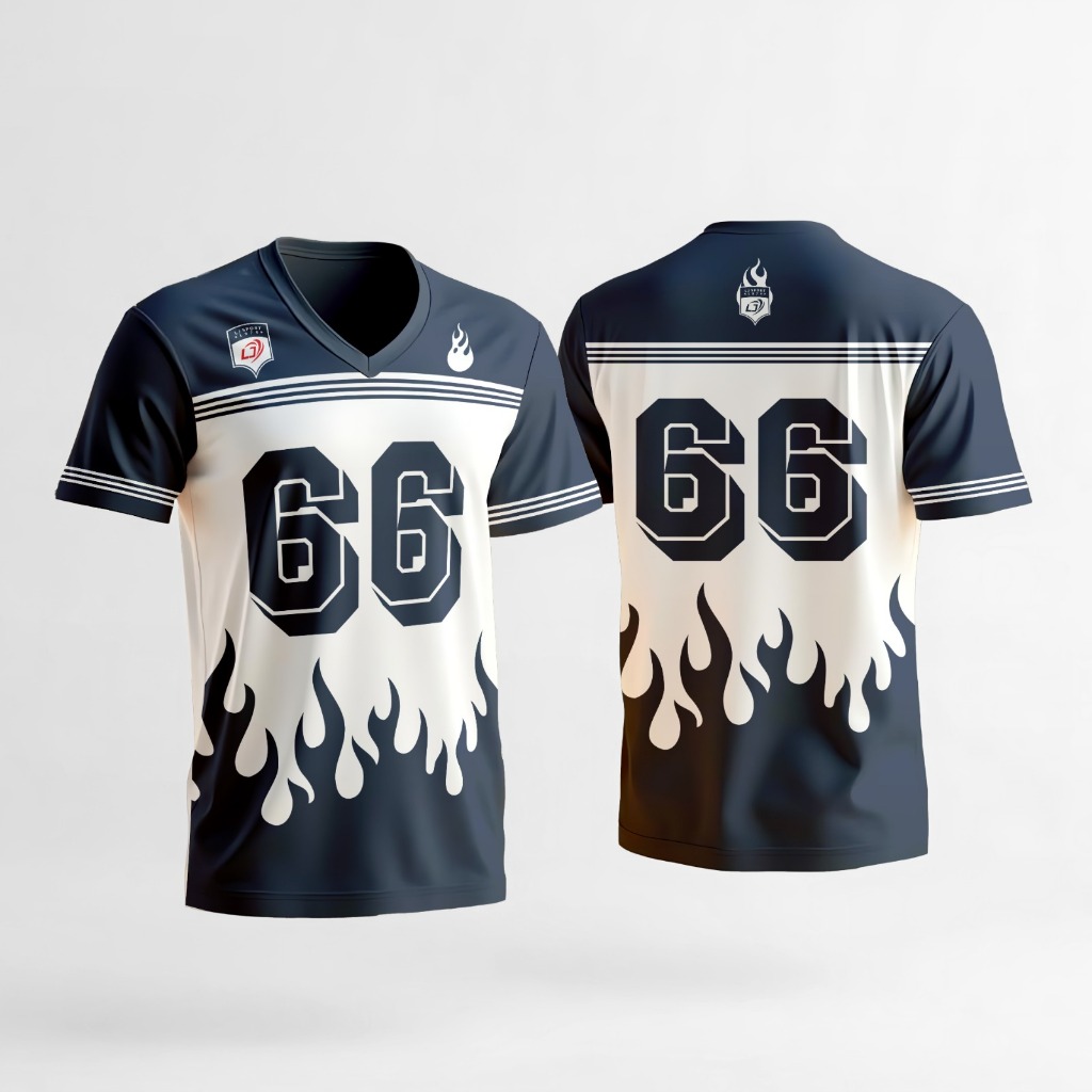 Kaos Jersey 66 Oversize Unisex Jersey Spandex Dryfit Sporadik Api Hitam Putih Biru Hitam