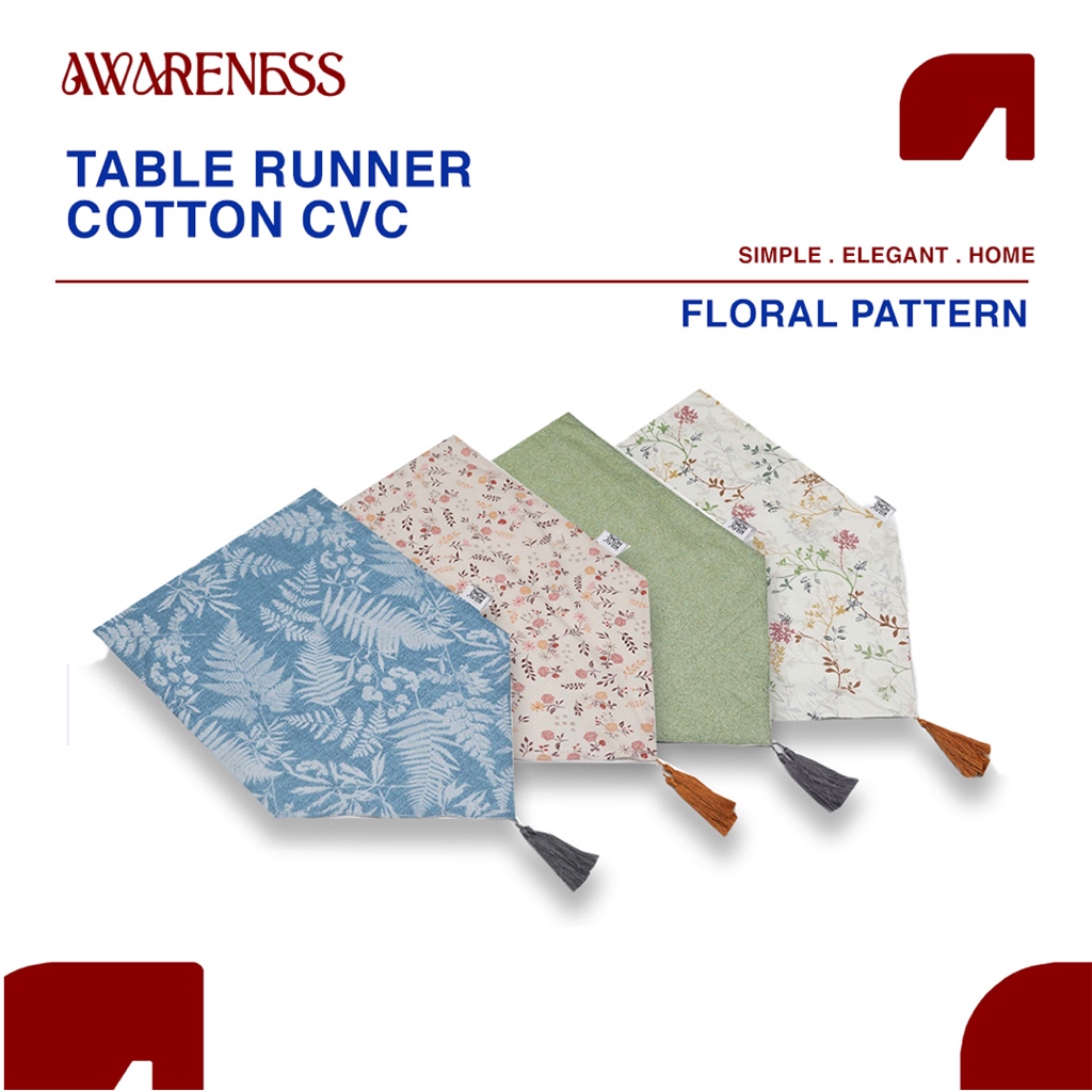 AWARENESS LIVING - Floral Series 3 Table Runner Cotton Cvc - Taplak Meja Ruang Tamu Katun Cvc