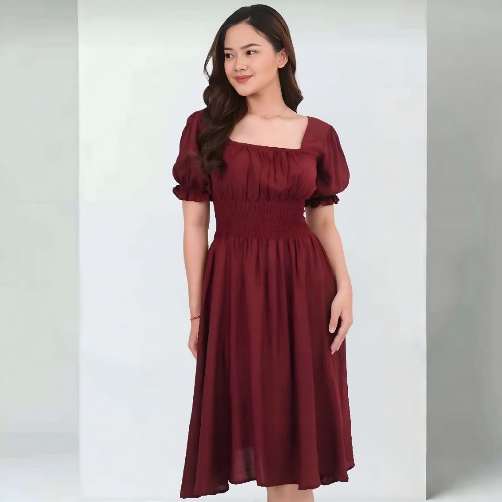 Daster Vintage Korean Style / Dress Pinggang Kerut Kekinian Terbaru / Daster Wanita Jumbo