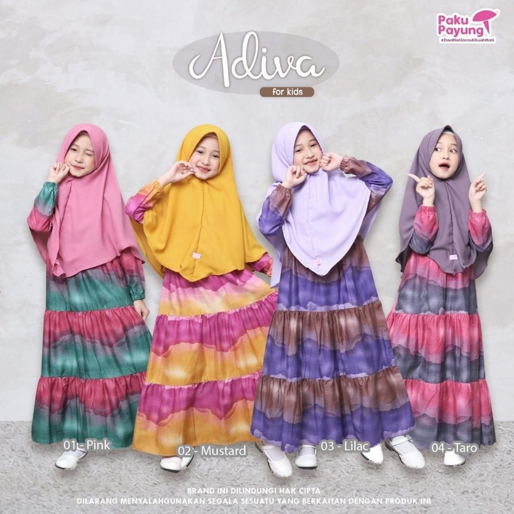 Original paku payung setelan baju gamis anak muslim perempuan adiva series #nayyarastore
