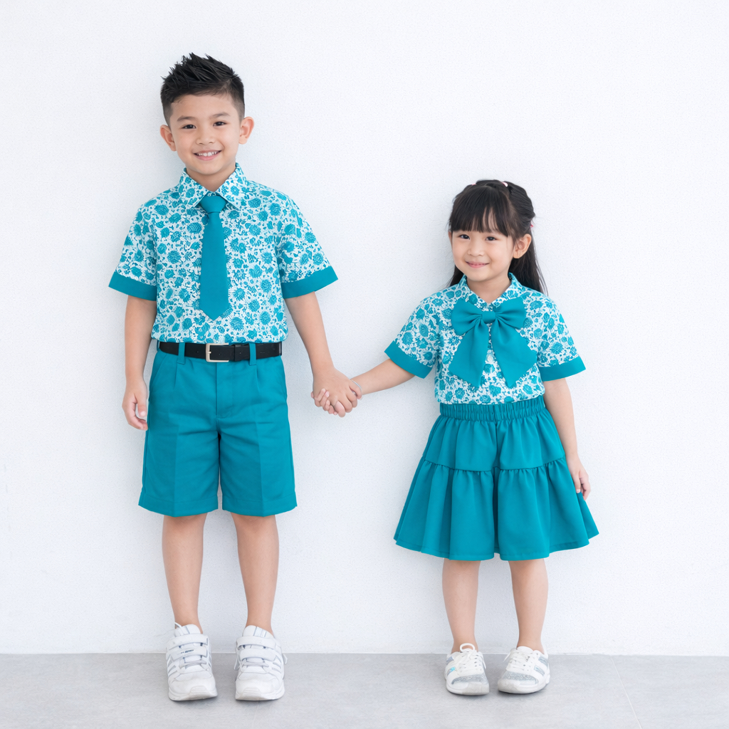 Baju Anak PAUD Setelan Seragam Sekolah Batik Paud Nasional Warna Tosca