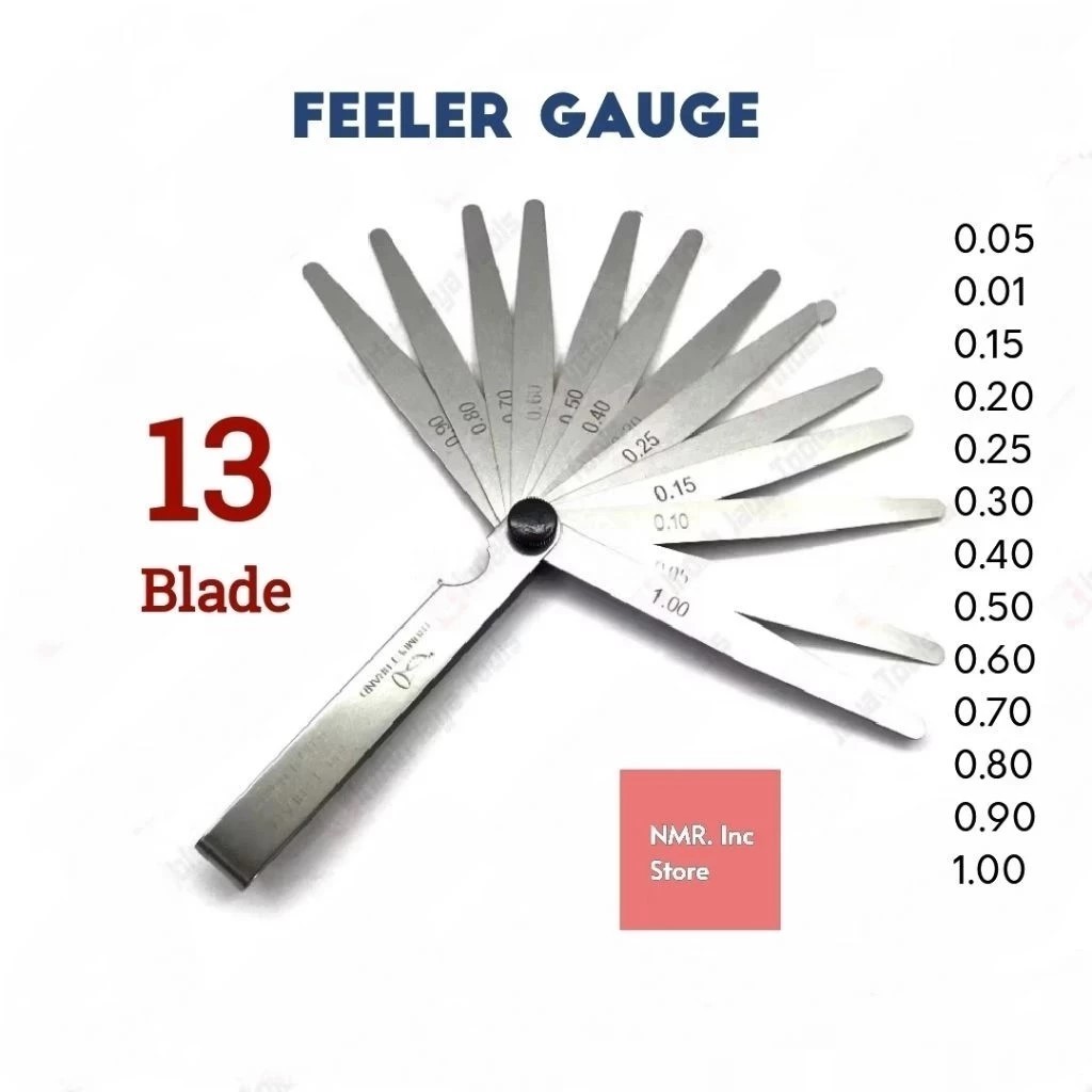 Alat Pengukur Celah Klep Mesin, Feeler Gauge 13 Blade, Fuller Fuler Kunci Stel Stelan Klep.